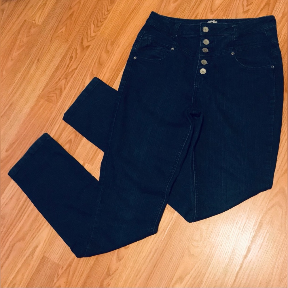 Vintage Almost Famous Dark Blue Button Jeans Size 9
